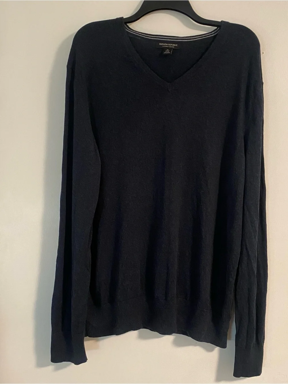 Banana Republic Mens Silk Cotton Cashmere Sweater XL Blue V-Neck Preppy Luxury